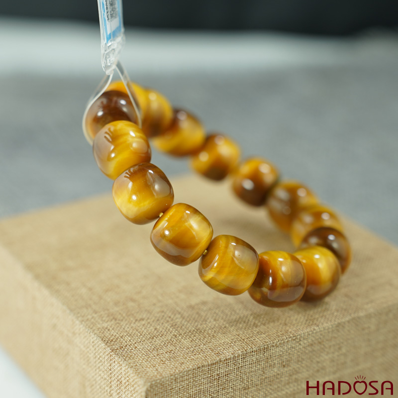 Vòng đá mắt hổ vàng tâm hạt trụ 14mm chuẩn 6A