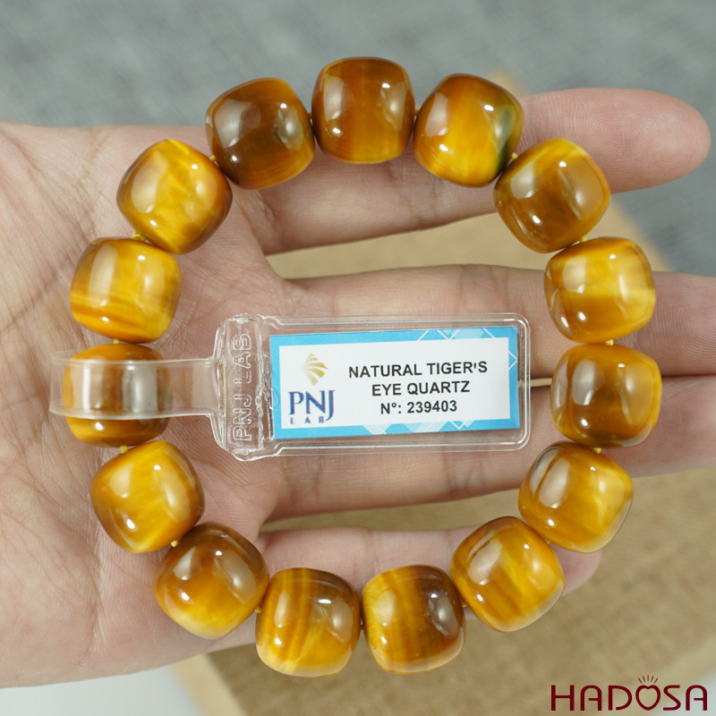 Vòng đá mắt hổ vàng tâm hạt trụ 14mm chuẩn 6A