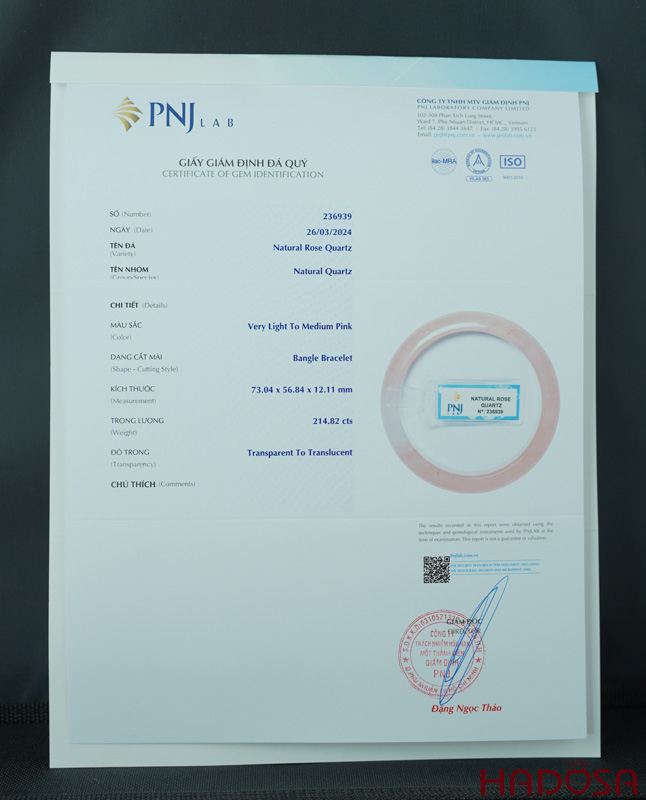 Vòng kiềng Thạch anh hồng ni 56 cao cấp 4A