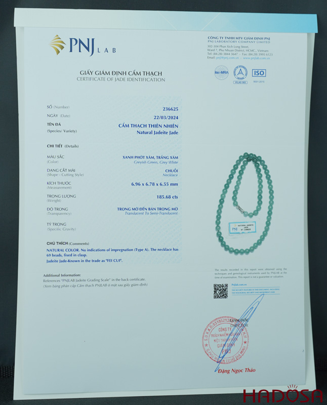 Vòng cổ Cẩm Thạch A Xanh Ngọc 6mm