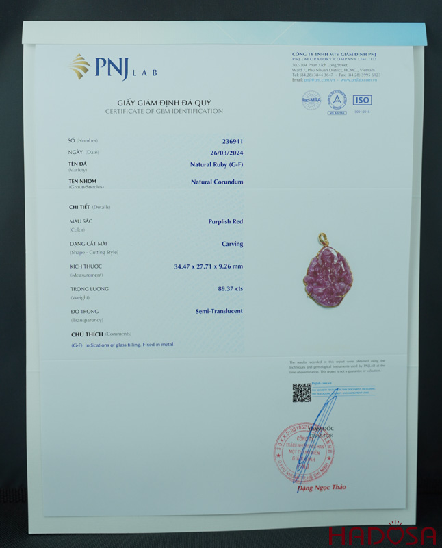 Mặt Quan Âm Ruby Thái đỏ vàng 18K 35x30mm cao cấp