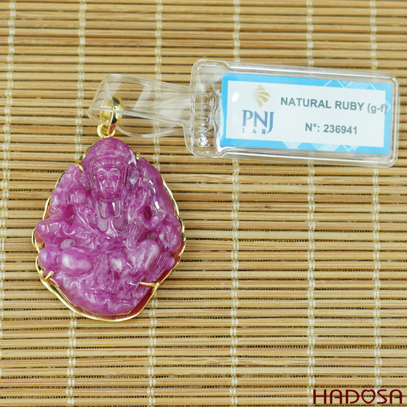 Mặt Quan Âm Ruby Thái đỏ vàng 18K 35x30mm cao cấp