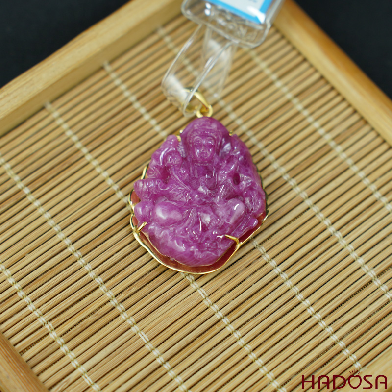 Mặt Quan Âm Ruby Thái đỏ vàng 18K 35x30mm cao cấp