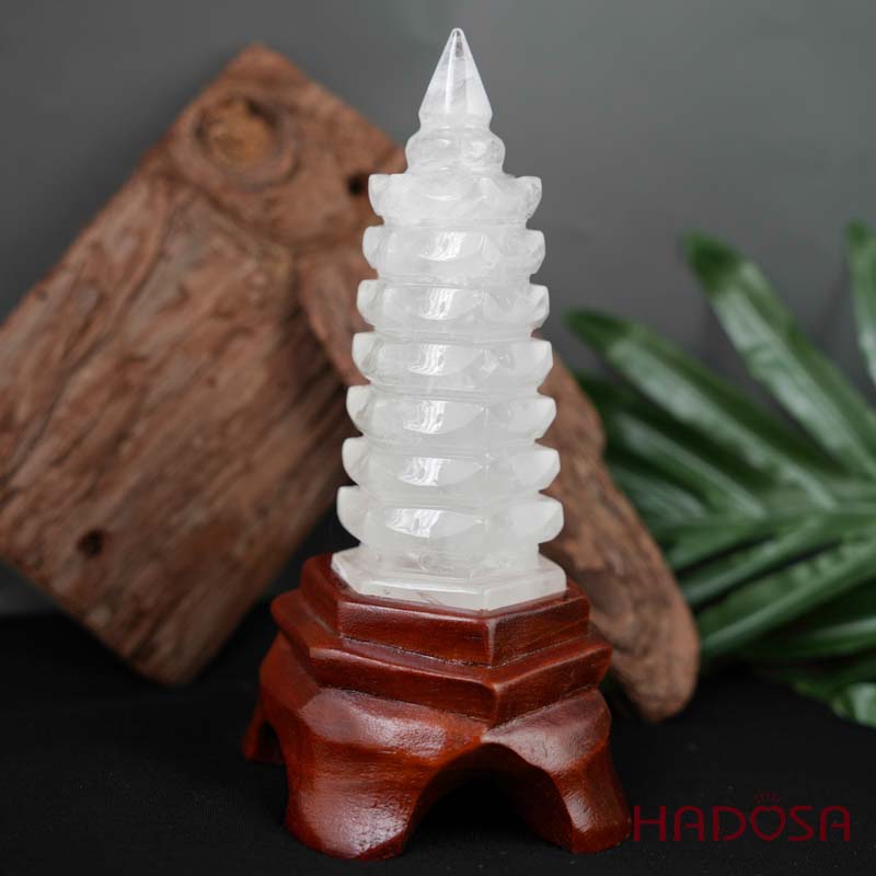 Tháp văn Xương Thạch anh trắng 13cm 370gr