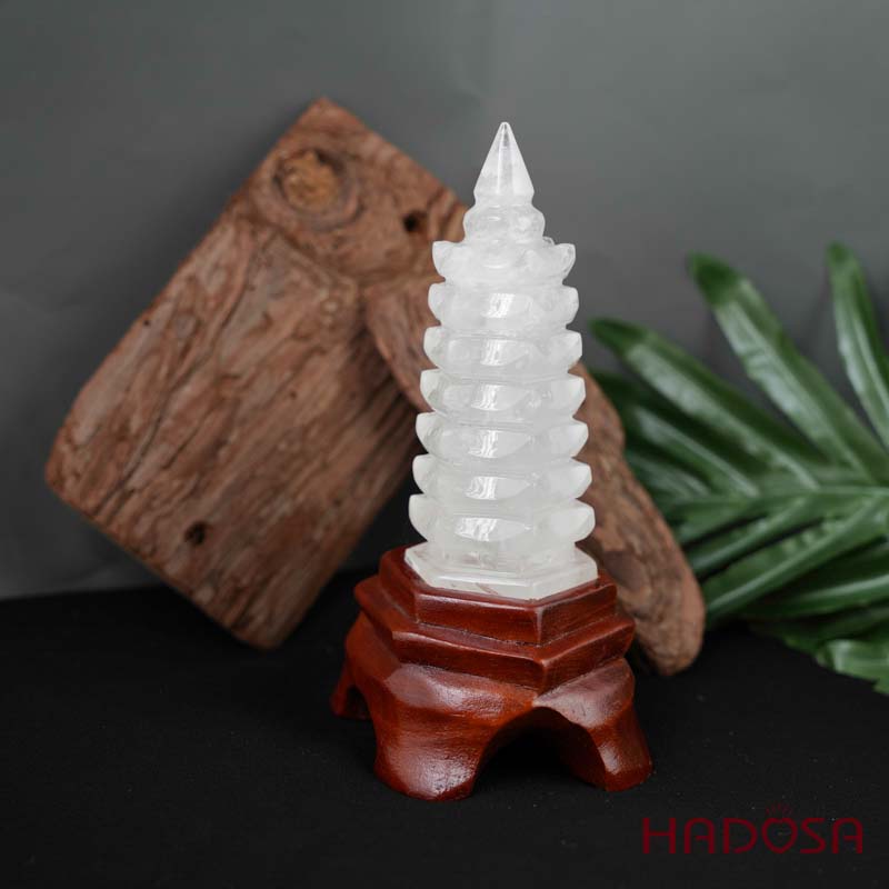 Tháp văn Xương Thạch anh trắng 13cm 370gr