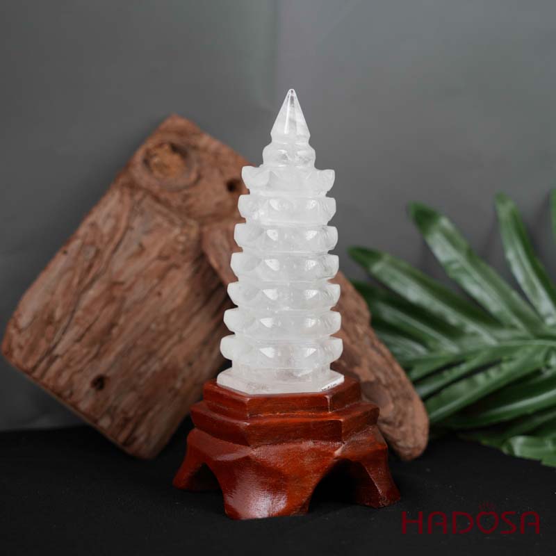 Tháp văn Xương Thạch anh trắng 13cm 370gr