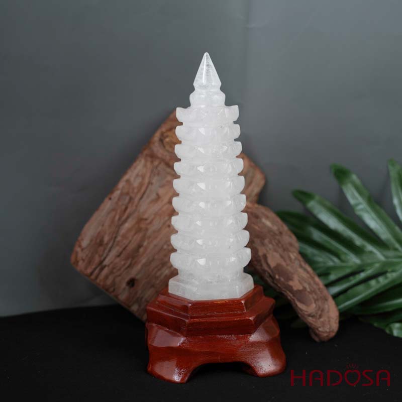 Tháp văn Xương Thạch anh trắng 17cm 590gr