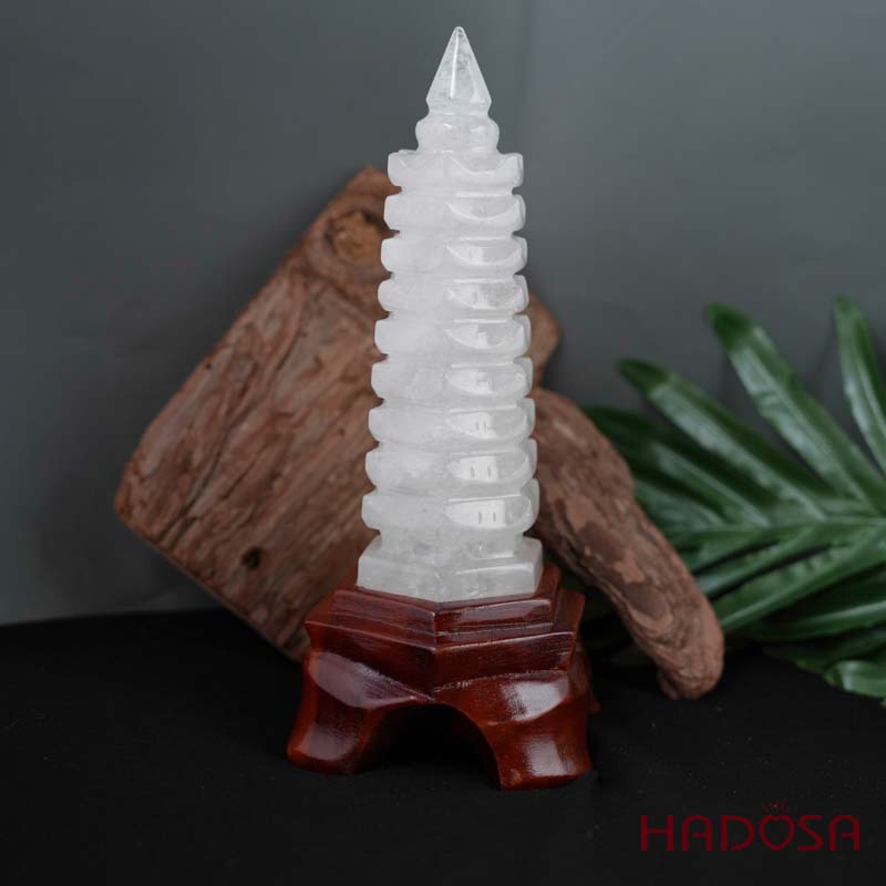 Tháp văn Xương Thạch anh trắng 17cm 590gr