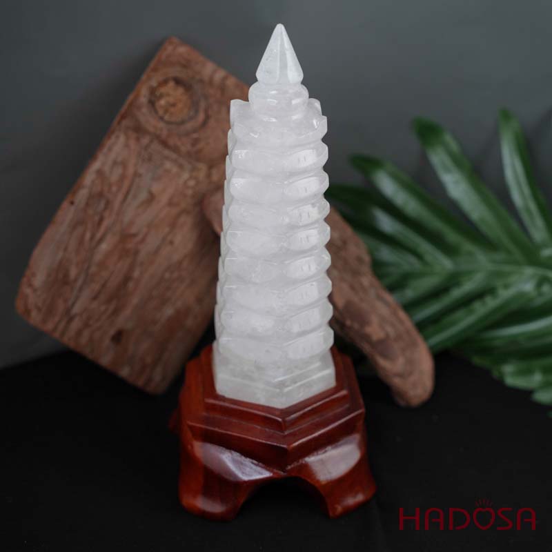 Tháp văn Xương Thạch anh trắng 17cm 590gr