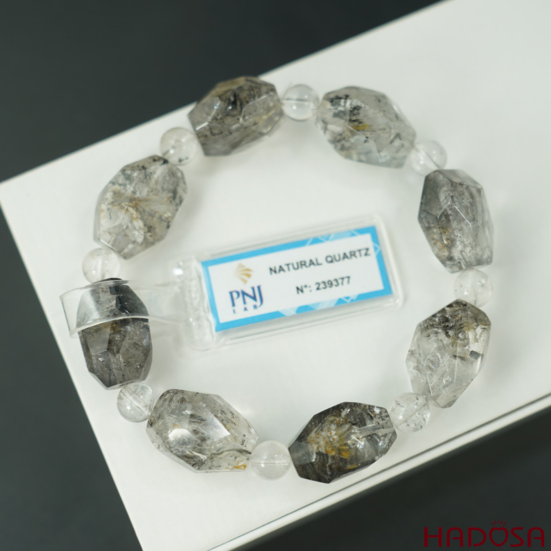 Vòng thạch anh tóc đen mài giác 14mm