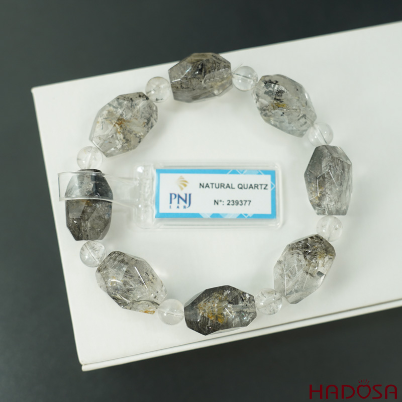 Vòng thạch anh tóc đen mài giác 14mm