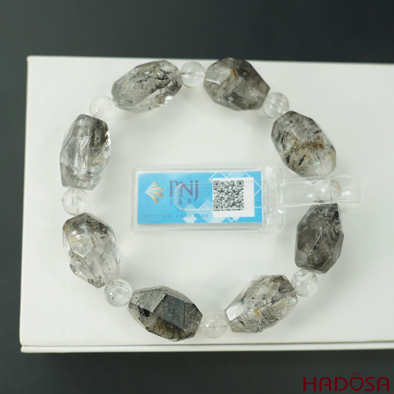 Vòng thạch anh tóc đen mài giác 14mm