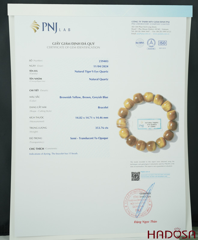 Vòng đá mắt hổ vàng tâm hạt trụ 14mm chuẩn 6A