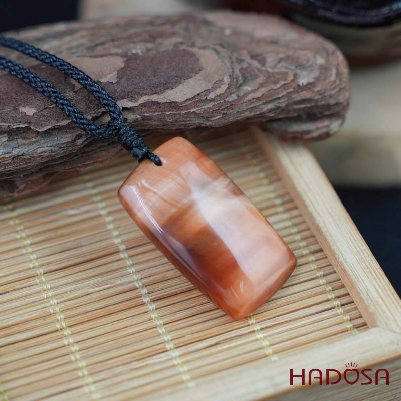 Mặt dây chuyền mắt hổ cam đỏ chuẩn 6A 32x19mm