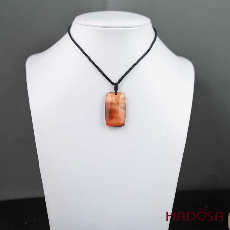 Mặt dây chuyền mắt hổ cam đỏ chuẩn 6A 32x19mm