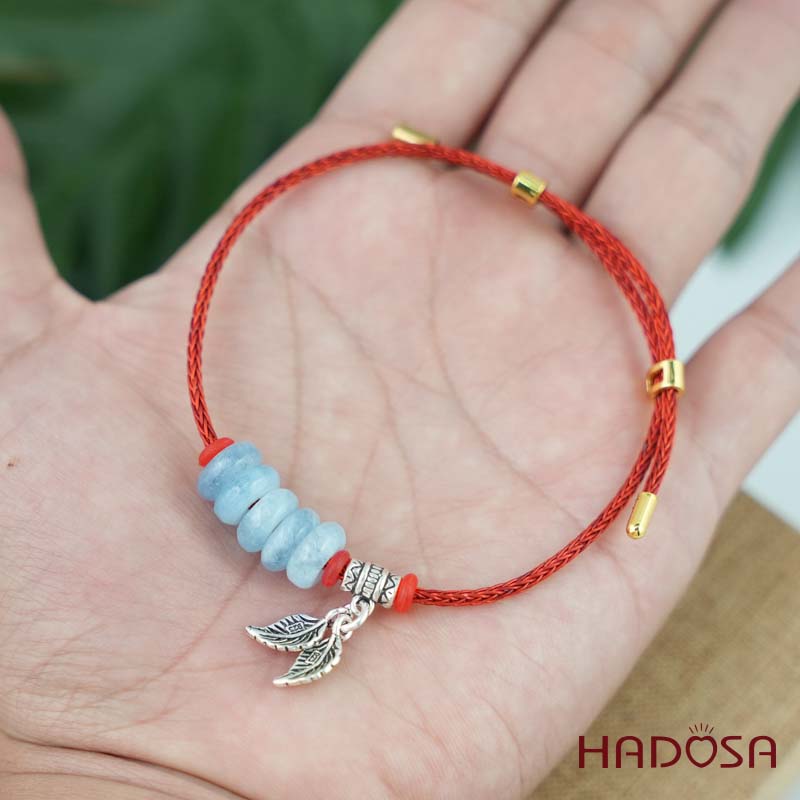 Vòng tay ngũ điếu Aquamrine 10mm mix charm bạc