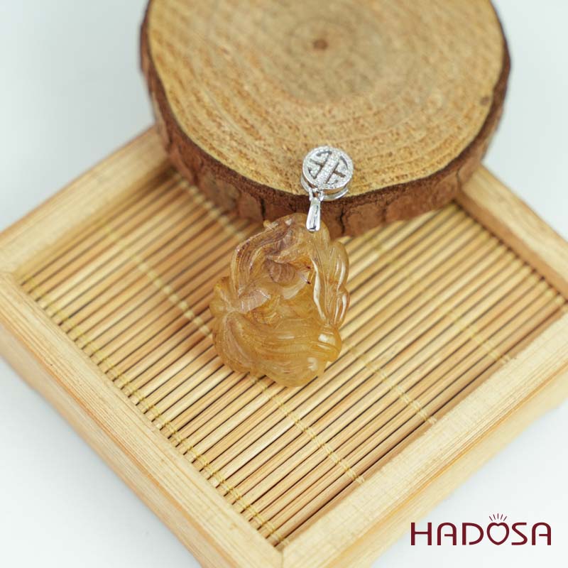 Mặt Hồ Ly chúa Thạch anh tóc vàng nâu khoen bạc 925