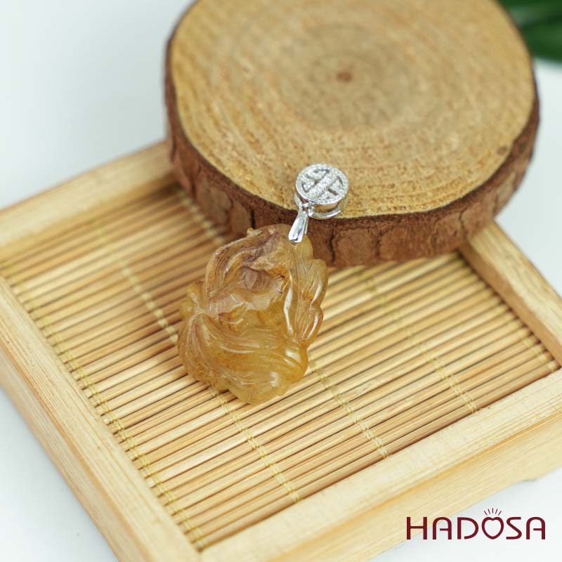 Mặt Hồ Ly chúa Thạch anh tóc vàng nâu khoen bạc 925