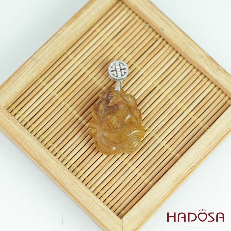 Mặt Hồ Ly chúa Thạch anh tóc vàng nâu khoen bạc 925