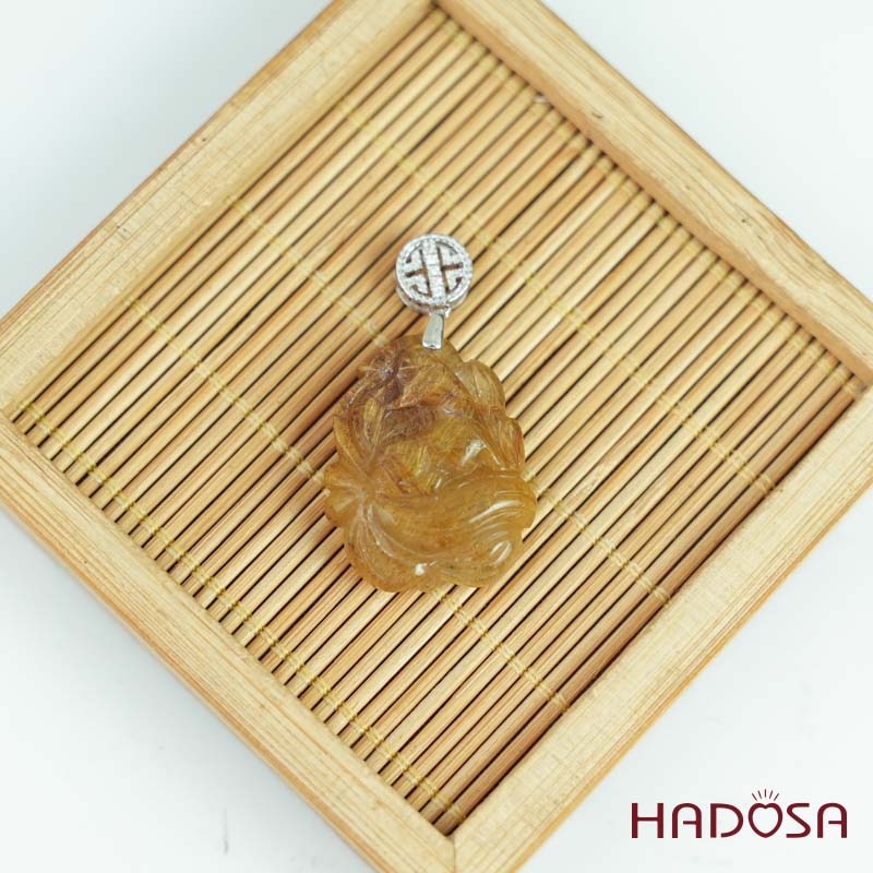 Mặt Hồ Ly chúa Thạch anh tóc vàng nâu khoen bạc 925