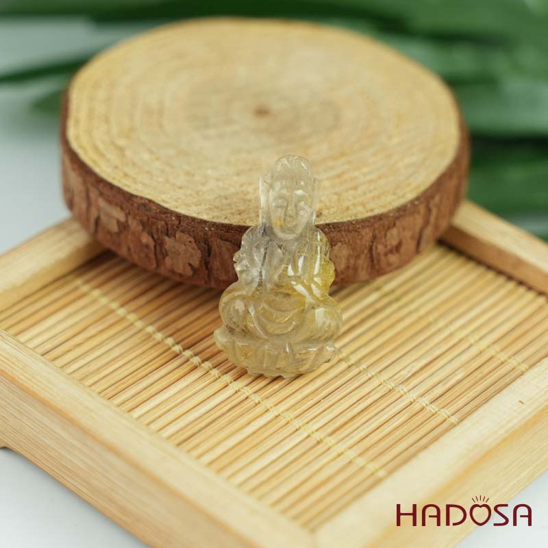 Mặt Phật Bà Thạch anh tóc vàng 17x28mm