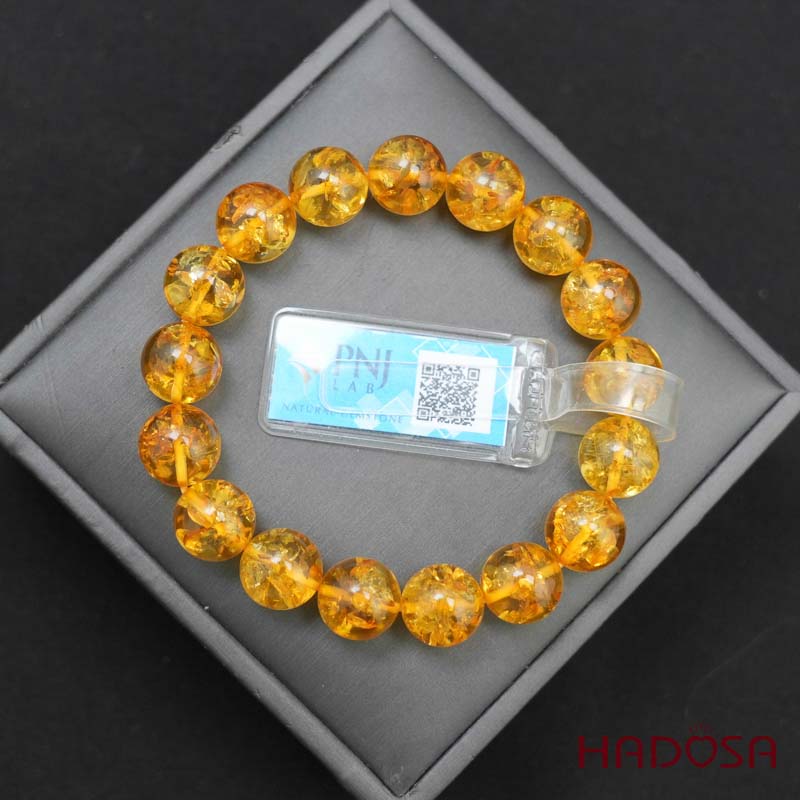 Vòng Hổ Phách Baltic vàng sáng 11mm