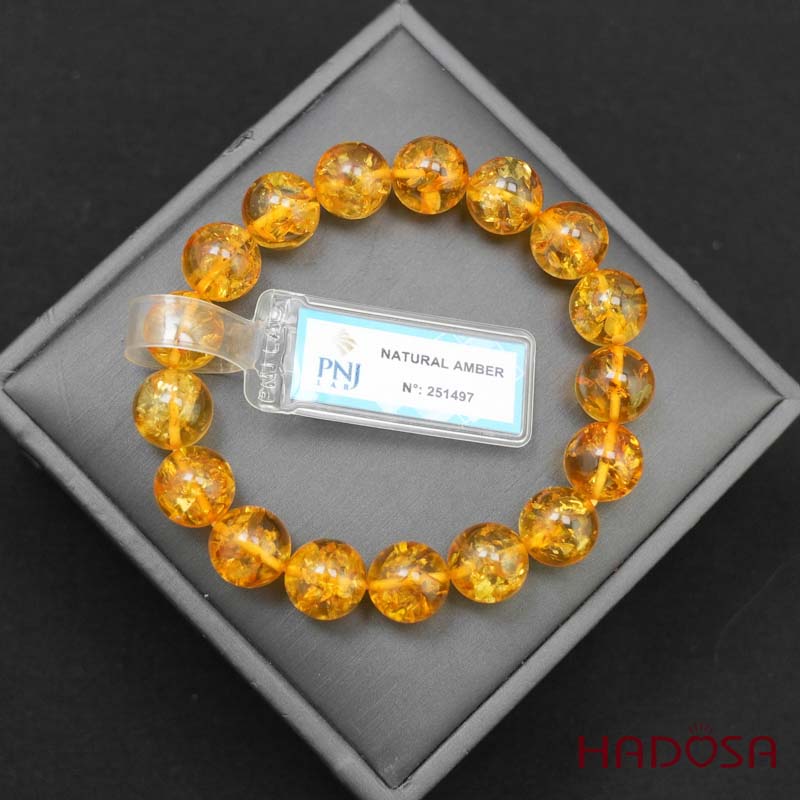 Vòng Hổ Phách Baltic vàng sáng 11mm