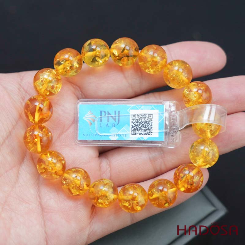 Vòng Hổ Phách Baltic vàng sáng 11mm