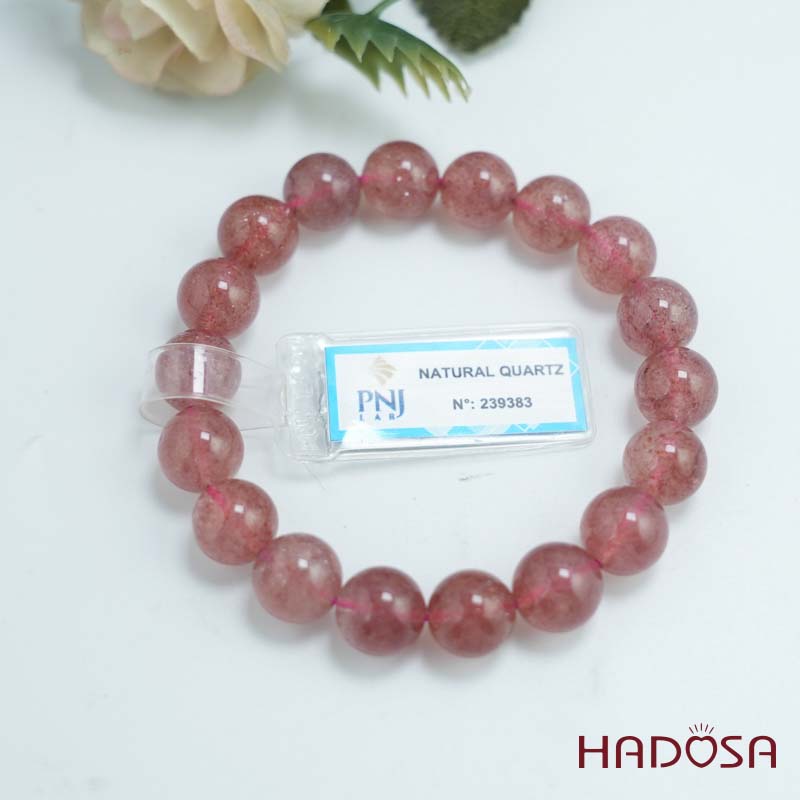 Vòng đá Thạch Anh Dâu Tây 11mm chuẩn 6A