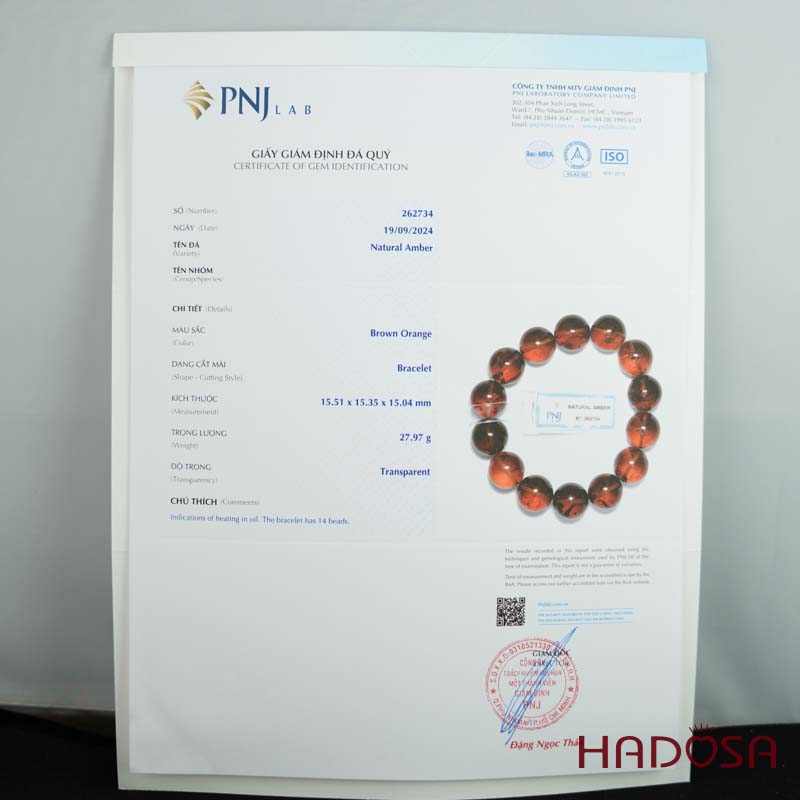 Vòng Hổ Phách Baltic huyết đỏ 15mm