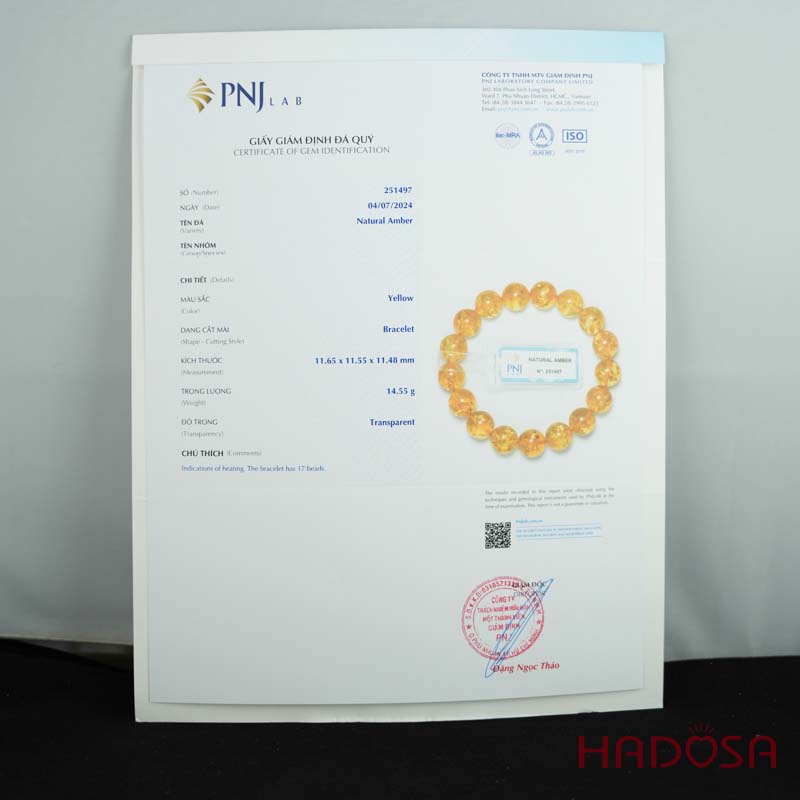 Vòng Hổ Phách Baltic vàng sáng 11mm