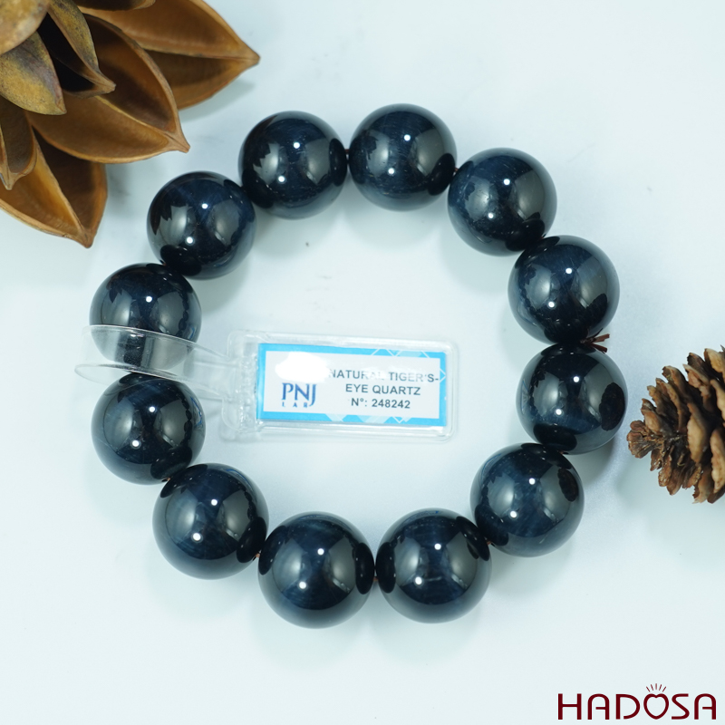 Vòng đá Thạch Anh mắt hổ xanh đen 20mm chuẩn 6A