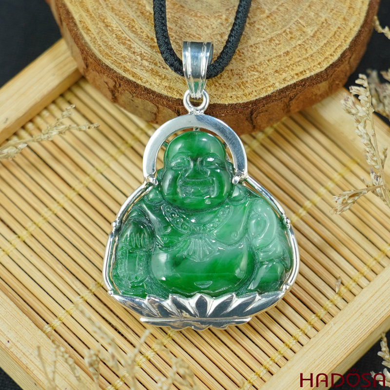 Mặt Di Lặc Cẩm Thạch xanh lý 30x31x6mm