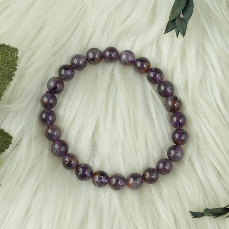 Vòng thạch anh tím tóc vàng 7mm chuẩn 5A