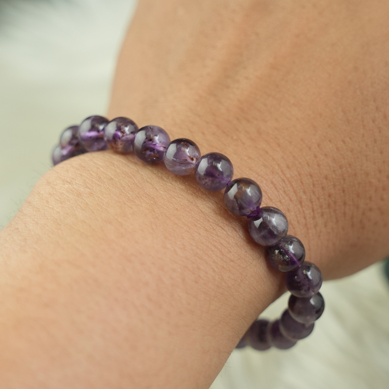 Vòng thạch anh tím tóc vàng 7mm chuẩn 5A