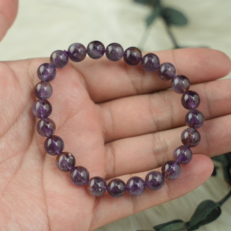 Vòng thạch anh tím tóc vàng 7mm chuẩn 5A