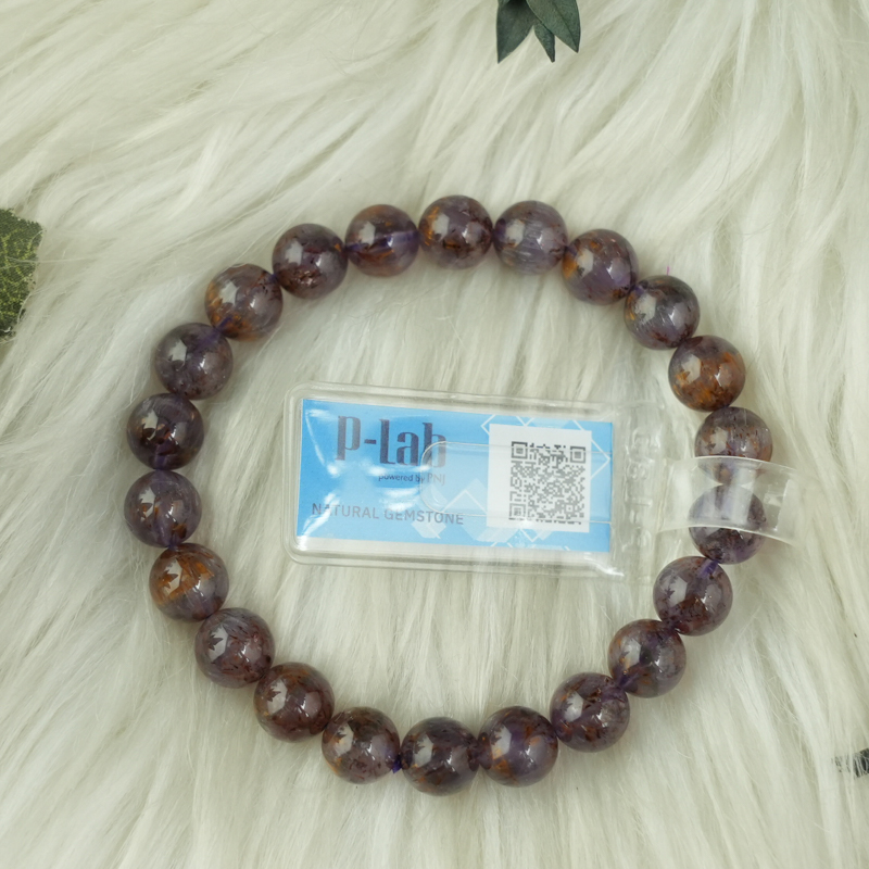 Vòng thạch anh tím tóc vàng 8mm chuẩn 7A