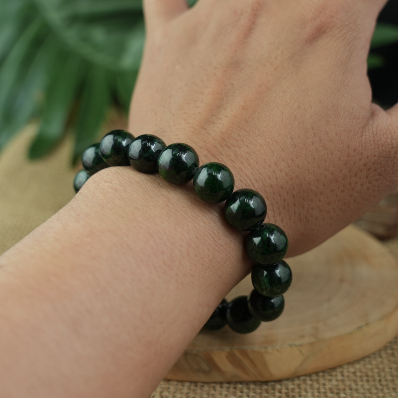 Vòng Chuỗi Cẩm Thạch xanh vân đậm 12mm