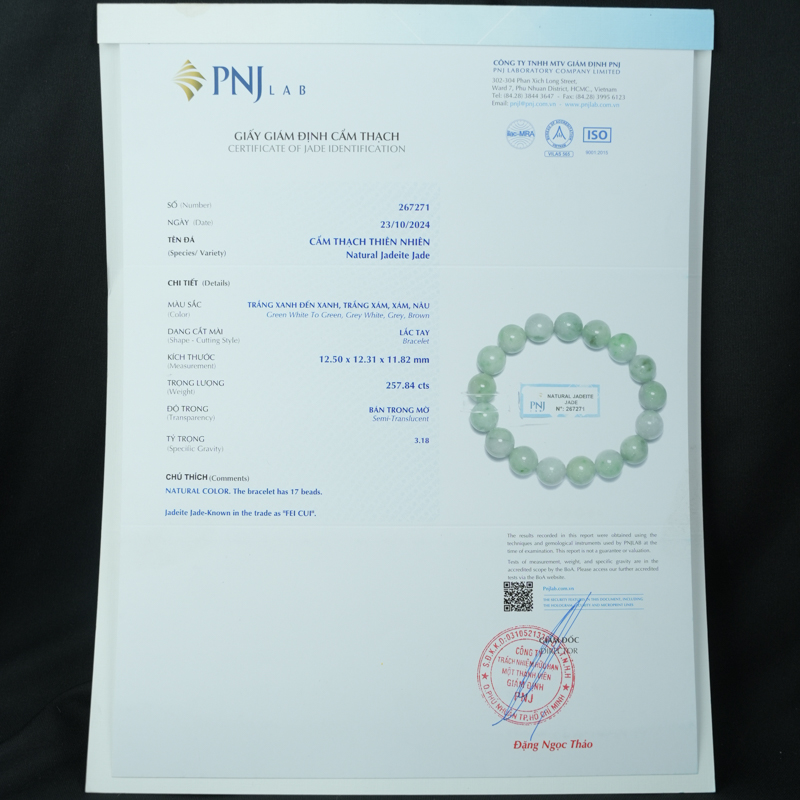 Vòng chuỗi Cẩm Thạch xanh trong 12mm