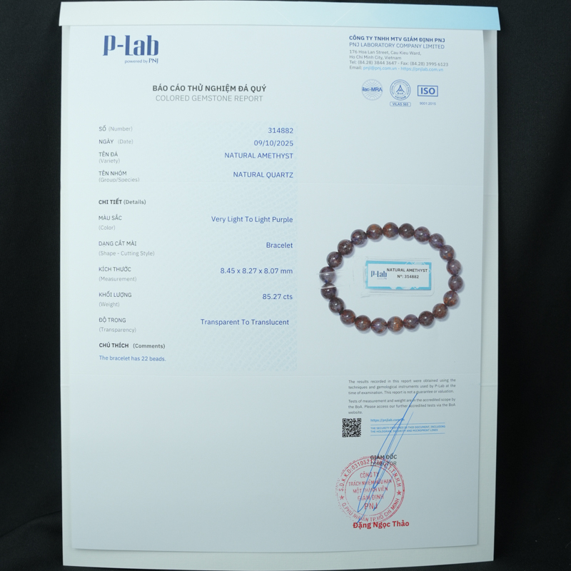 Vòng thạch anh tím tóc vàng 8mm chuẩn 7A