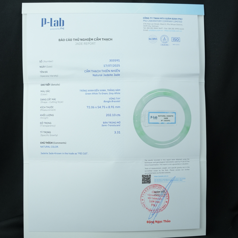 Vòng Ngọc Cẩm Thạch bản tròn xanh trong vân đậu ni 54