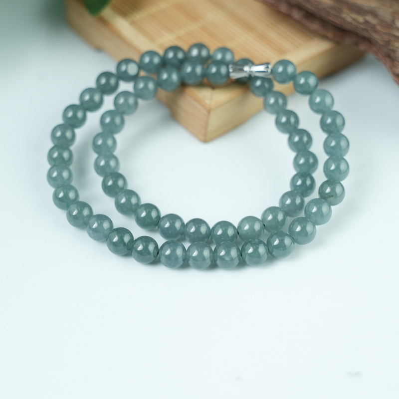 Vòng cổ Cẩm Thạch A Xanh Ngọc 8mm