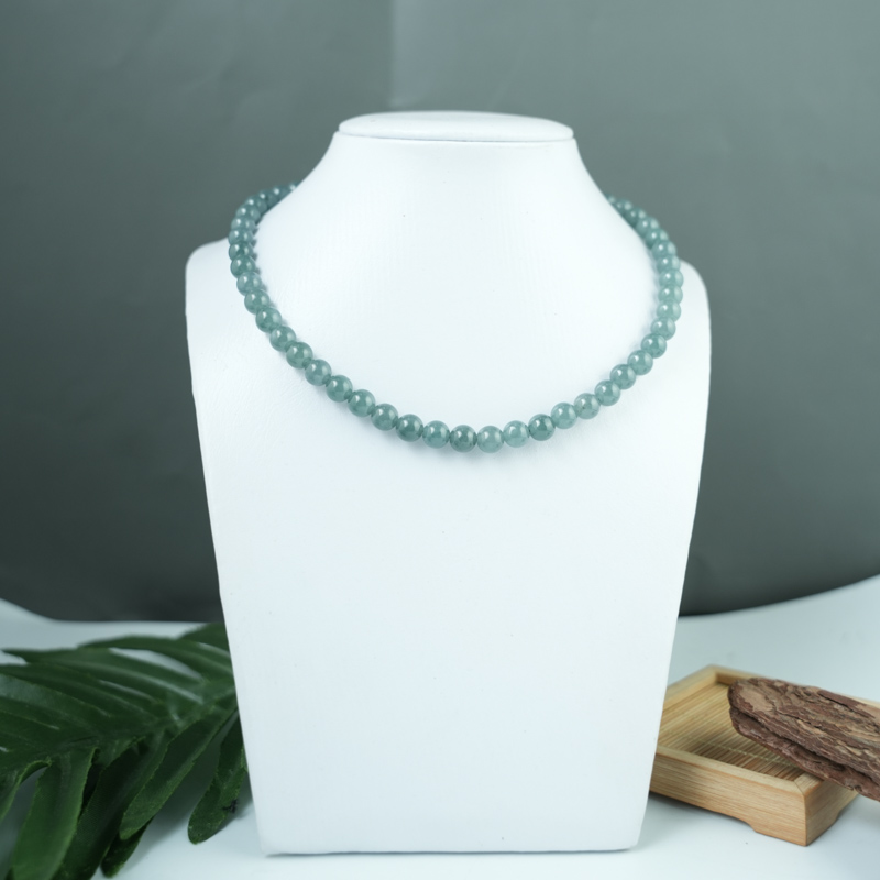 Vòng cổ Cẩm Thạch A Xanh Ngọc 8mm