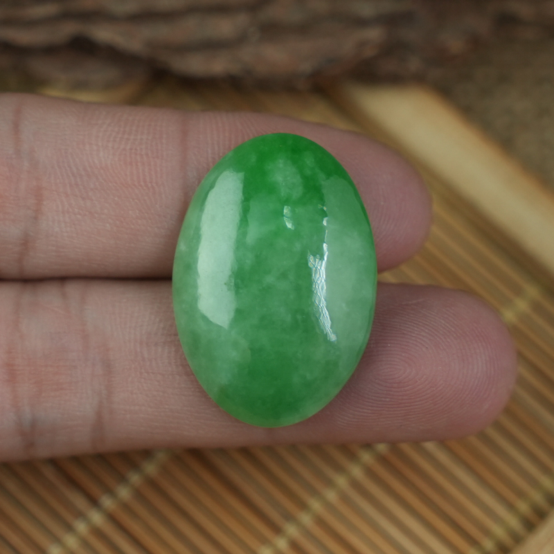 Mặt Cẩm Thạch Oval Xanh Đậu Vân Lý 19x27mm