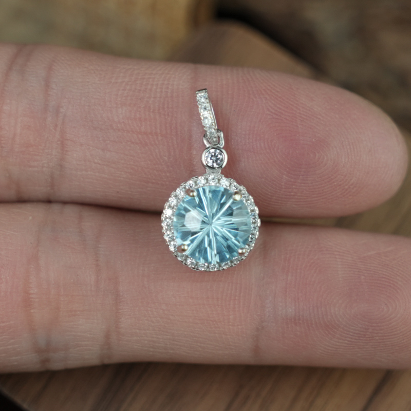 Mặt dây chuyền đá Topaz 8mm bạc 925