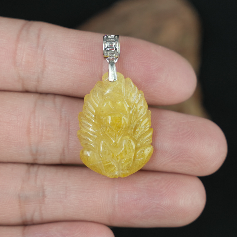 Mặt Hồ Ly Chúa Thạch anh tóc vàng khoen bạc 925