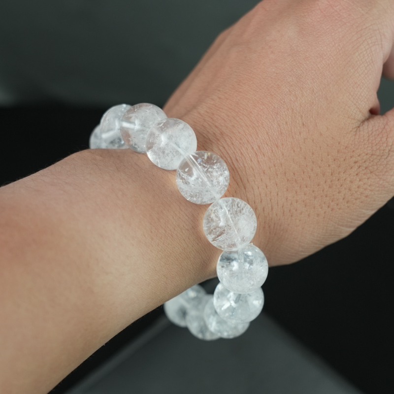 Vòng tay thạch anh trắng 14mm chuẩn 5A