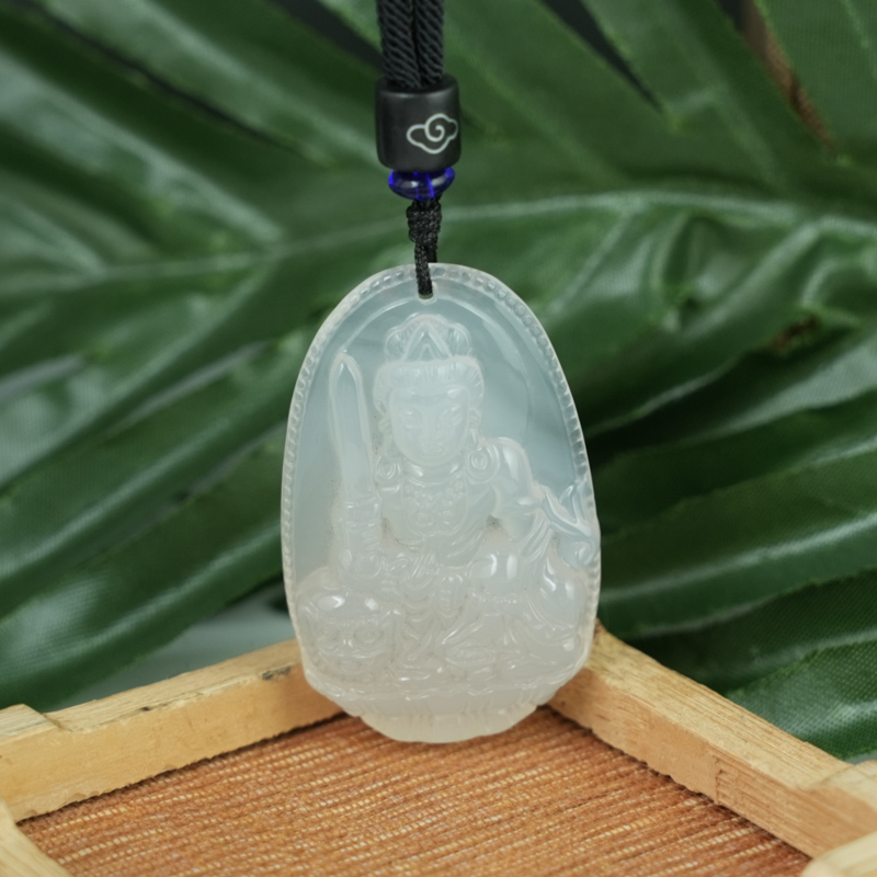 Mặt Vân Thù (Mão) đá mã não trắng 49mm