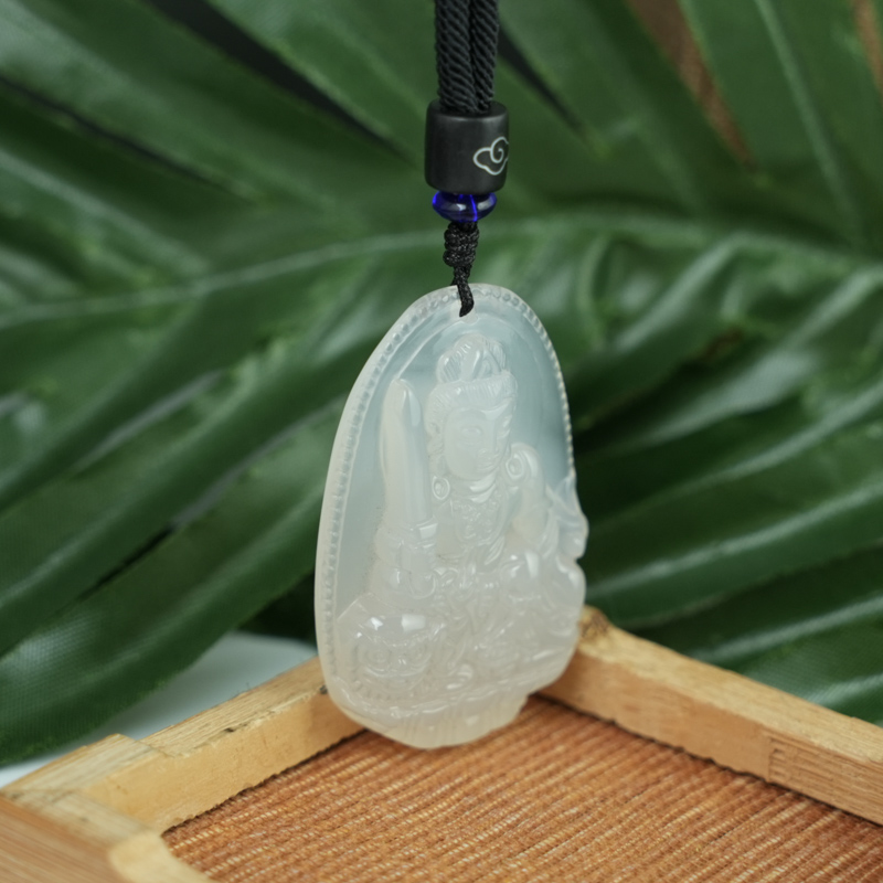 Mặt Vân Thù (Mão) đá mã não trắng 49mm