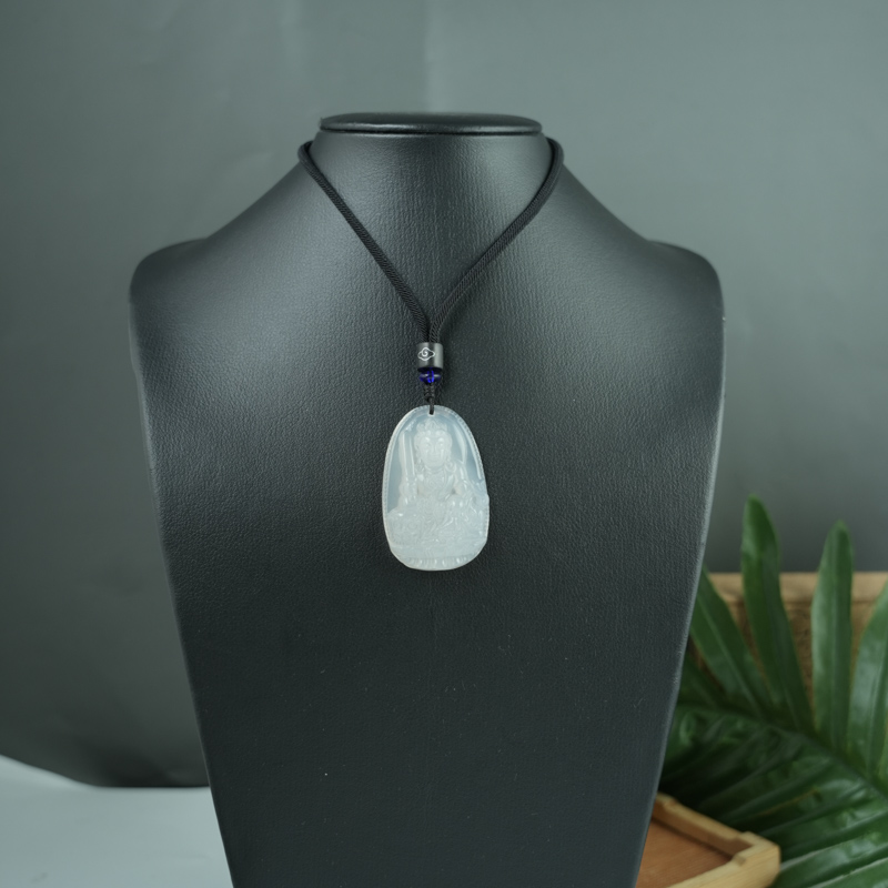 Mặt Vân Thù (Mão) đá mã não trắng 49mm